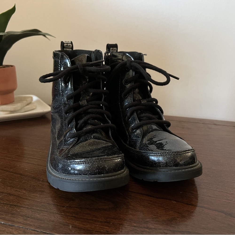 Sparkly black Ugg lace up boots with zipper